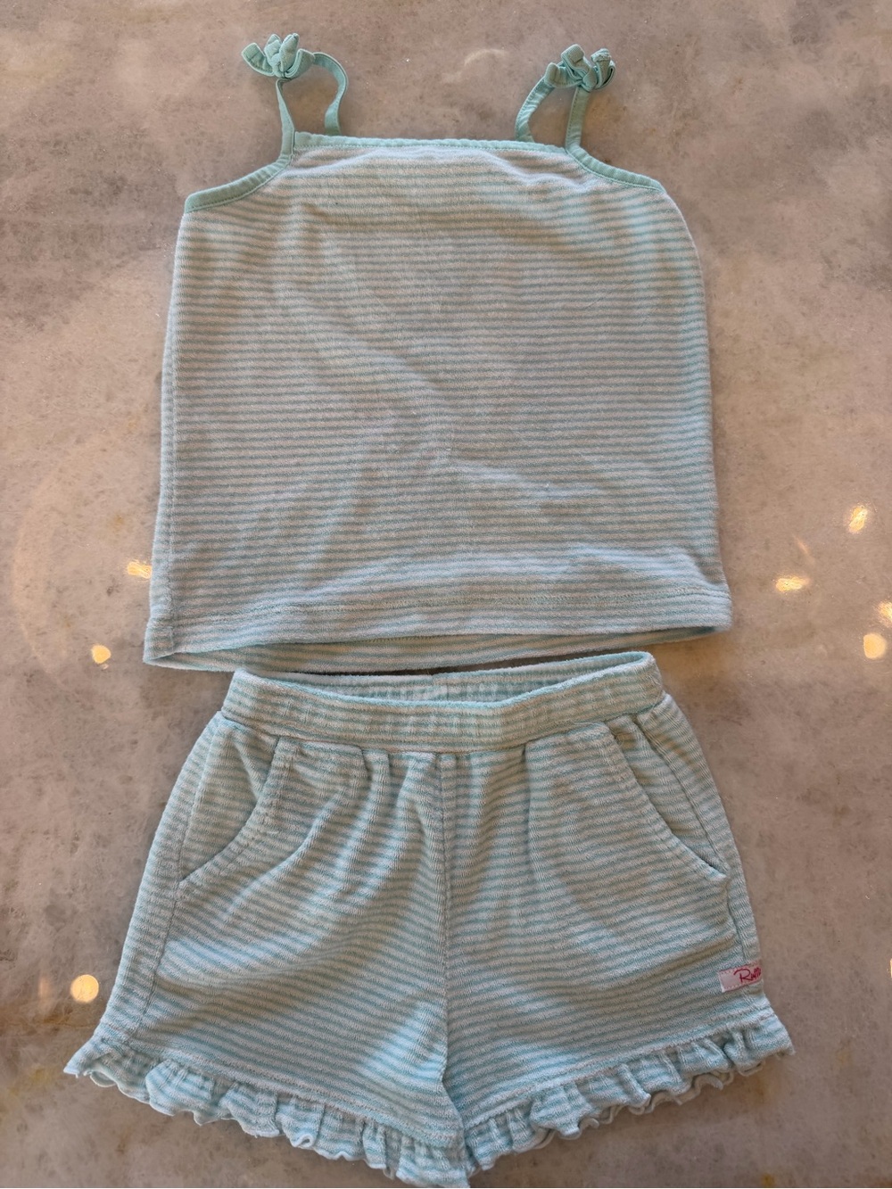 Ruffle Butts Striped Light Teal Tank & Shorts Set Sz 5